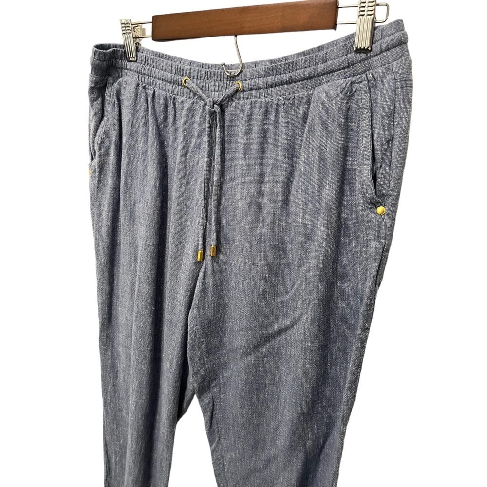ELLEN TRACY BLUE CHAMBRAY STYLE LINEN BLEND DRAWSTRING WAIST JOGGER PANT - Picture 5 of 12